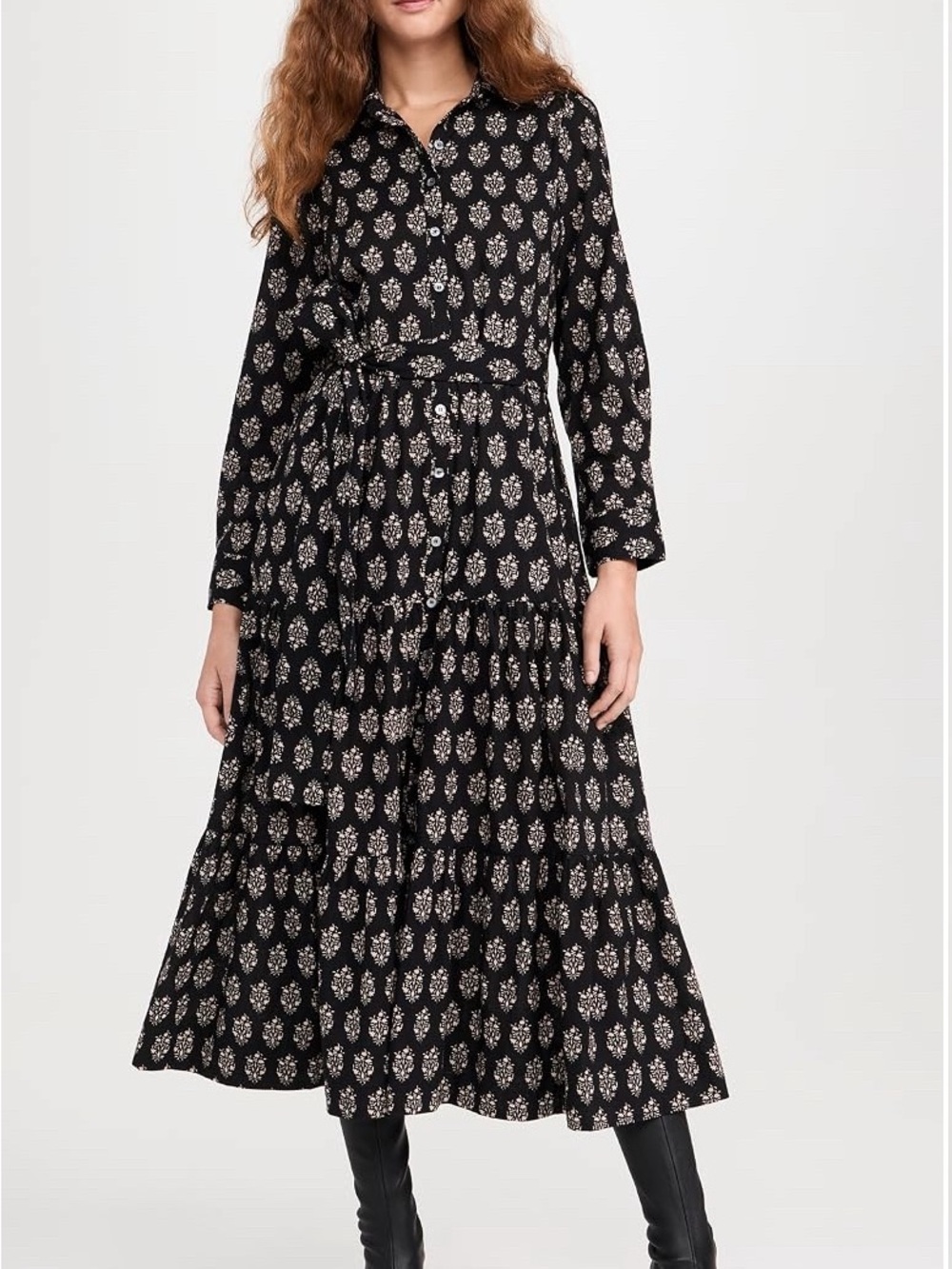 Marea by Liz Joy Black Floral Tiered Maxi Shirt Dress NWT Size S